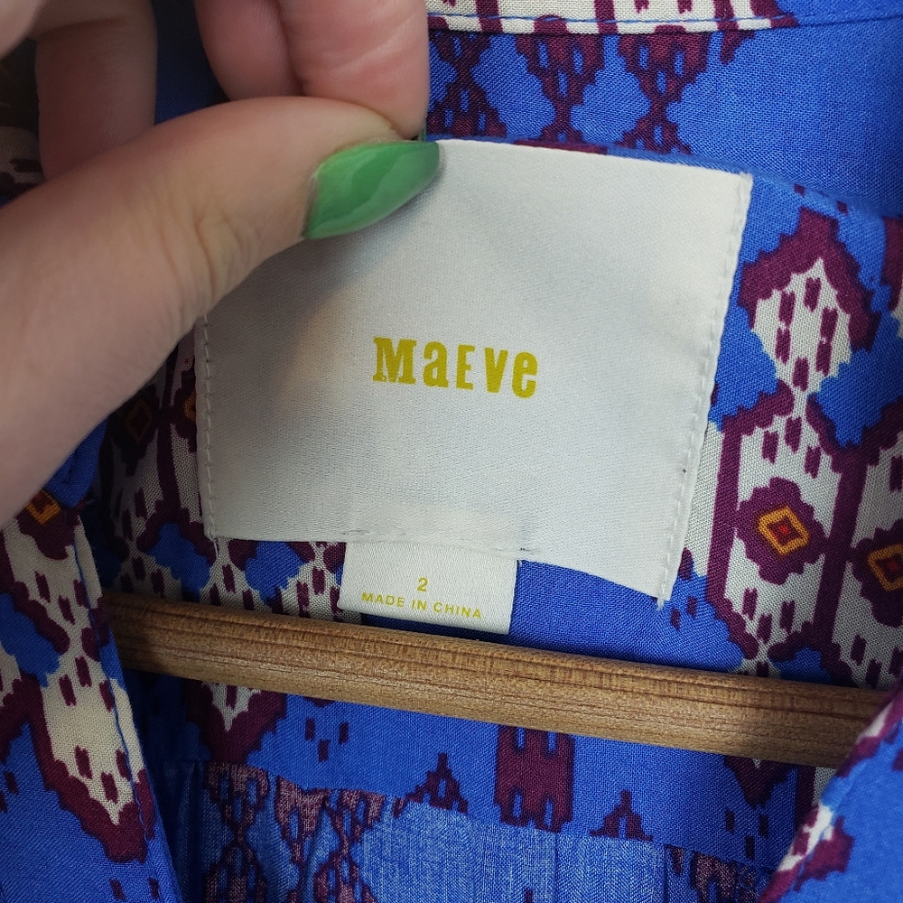 Anthro Maeve Blue Woodland Walk Aztec Blouse 2 - Picture 5 of 8